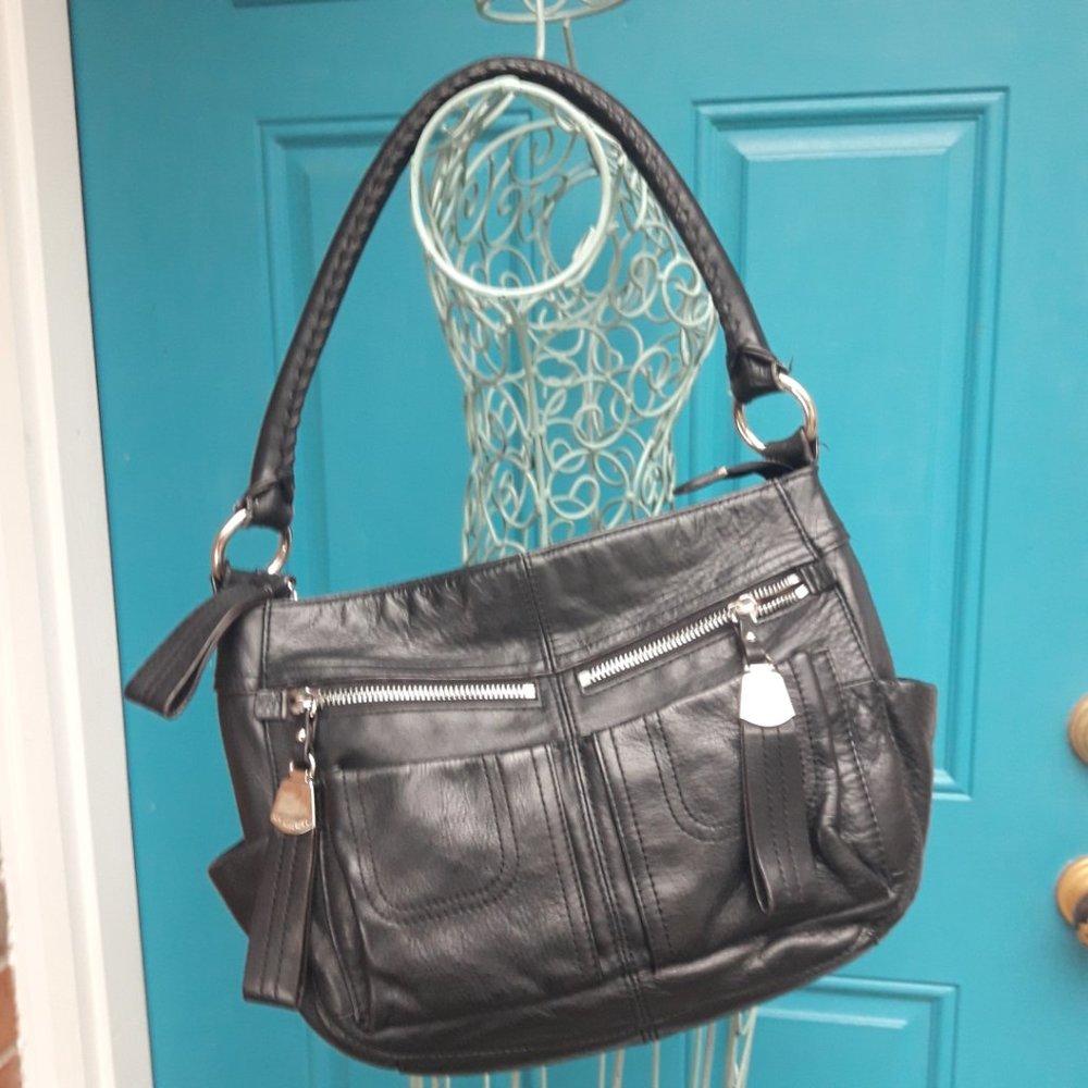 Genuine Leather Hobo Bag Biker Chick Zipper Pockets Pouches - Picture 3 of 16